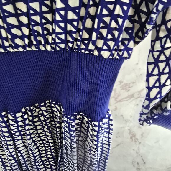 Anthropologie Dress Womens XS Royal Cobalt Blue White Maeve Batwing Midi Gemma - Picture 10 of 15